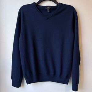 J Crew V-Neck Merino Wool Sweater Men's Large Navy Preppy  Slim Fit Outdoors